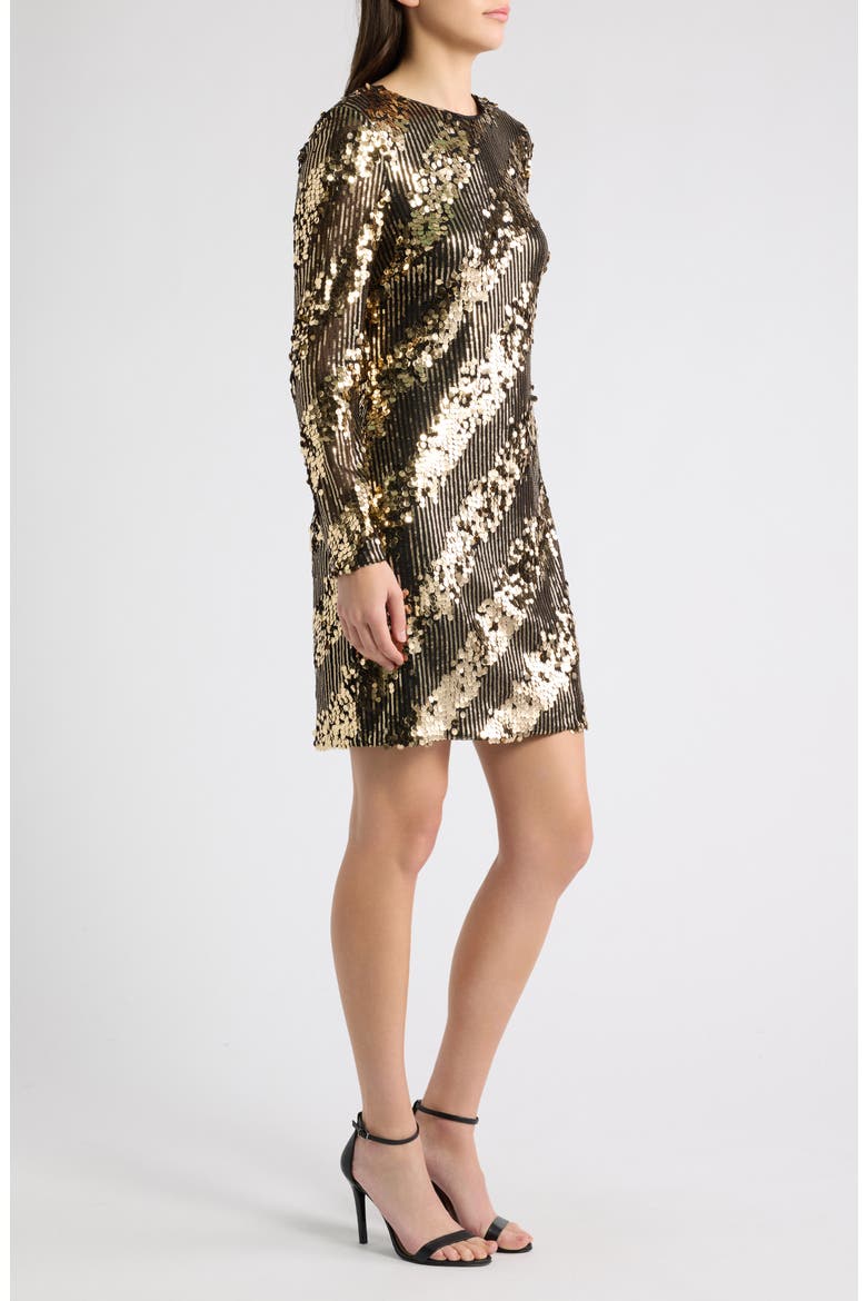 Sequin Long Sleeve Dress, Alternate, color, BLACK GOLD
