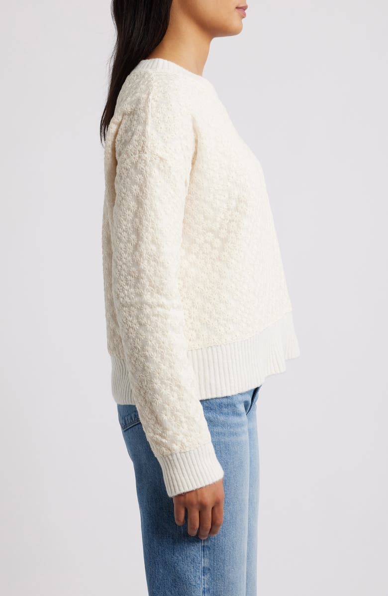 Bobeau Floral Embroidered Crewneck Sweater, Alternate, color, Ivory