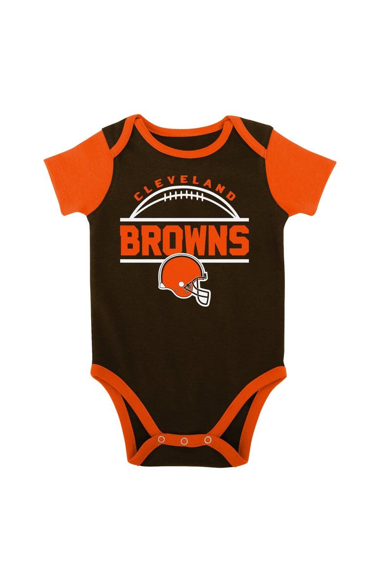 Outerstuff Newborn & Infant Brown/Orange Cleveland Browns Home Field Advantage Three-Piece Bodysuit, Bib & Booties Set, Alternate, color, Brown