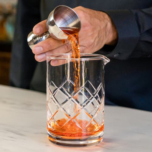 A Bar Above Cocktail Mixing Glass, Diamond Style In Glass