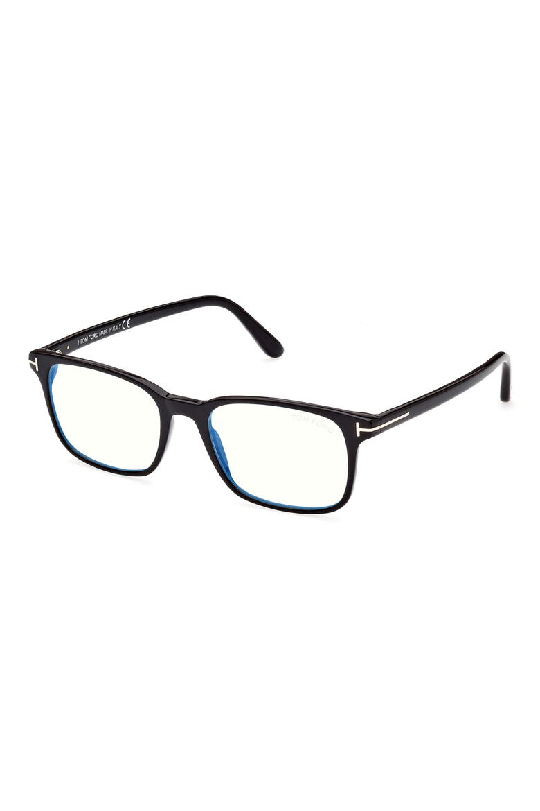 55mm Rectangular Blue Light Blocking Glasses, Alternate, color, SHINY BLACK