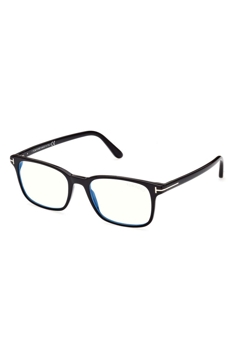TOM FORD 55mm Rectangular Blue Light Blocking Glasses, Alternate, color, Shiny Black