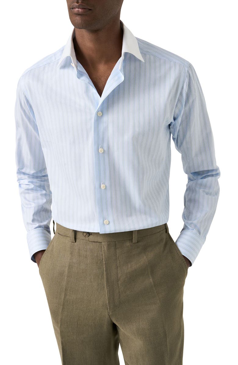 Eton Slim Fit Stripe Dress Shirt, Main, color, Light Blue
