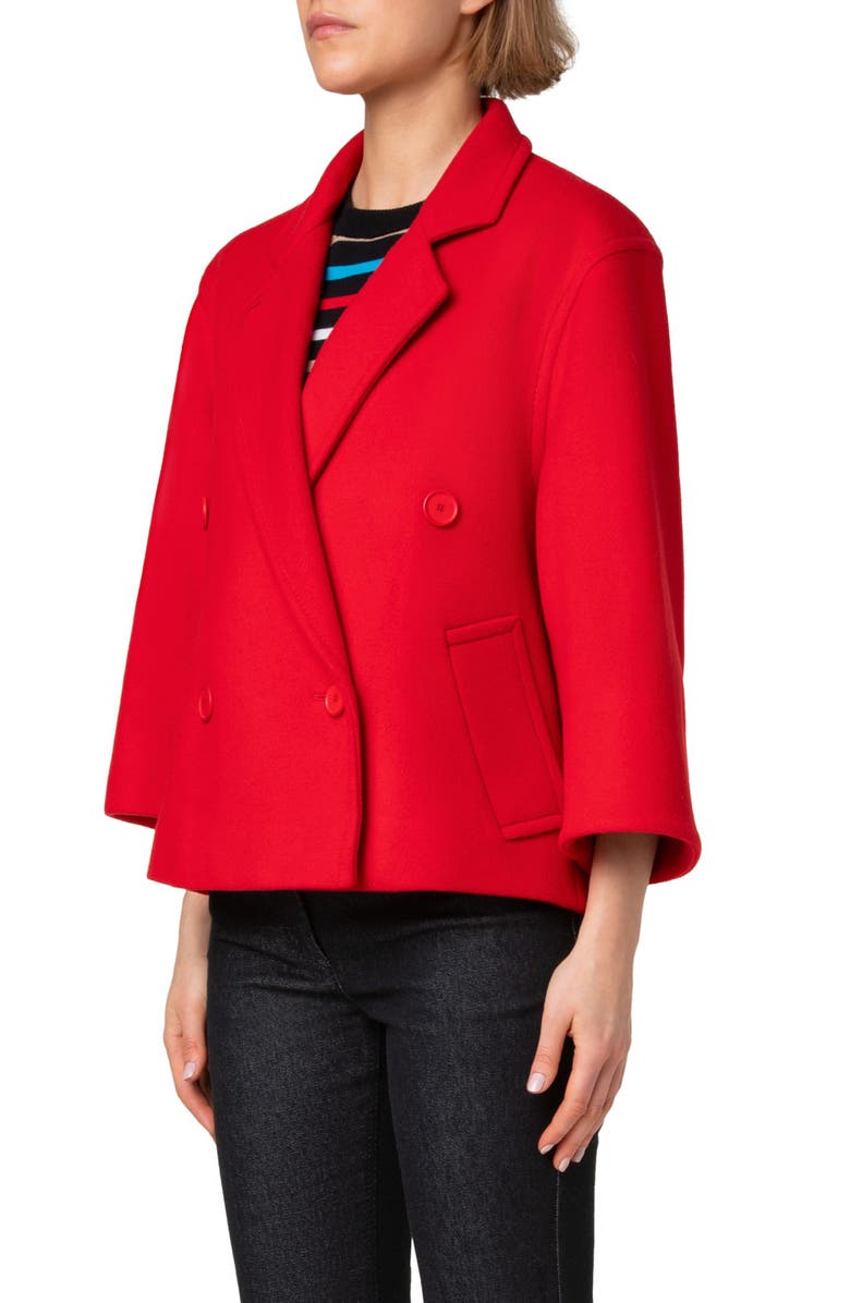 Akris punto Double Breasted Wool Blend Car Coat, Alternate, color, Lipstick