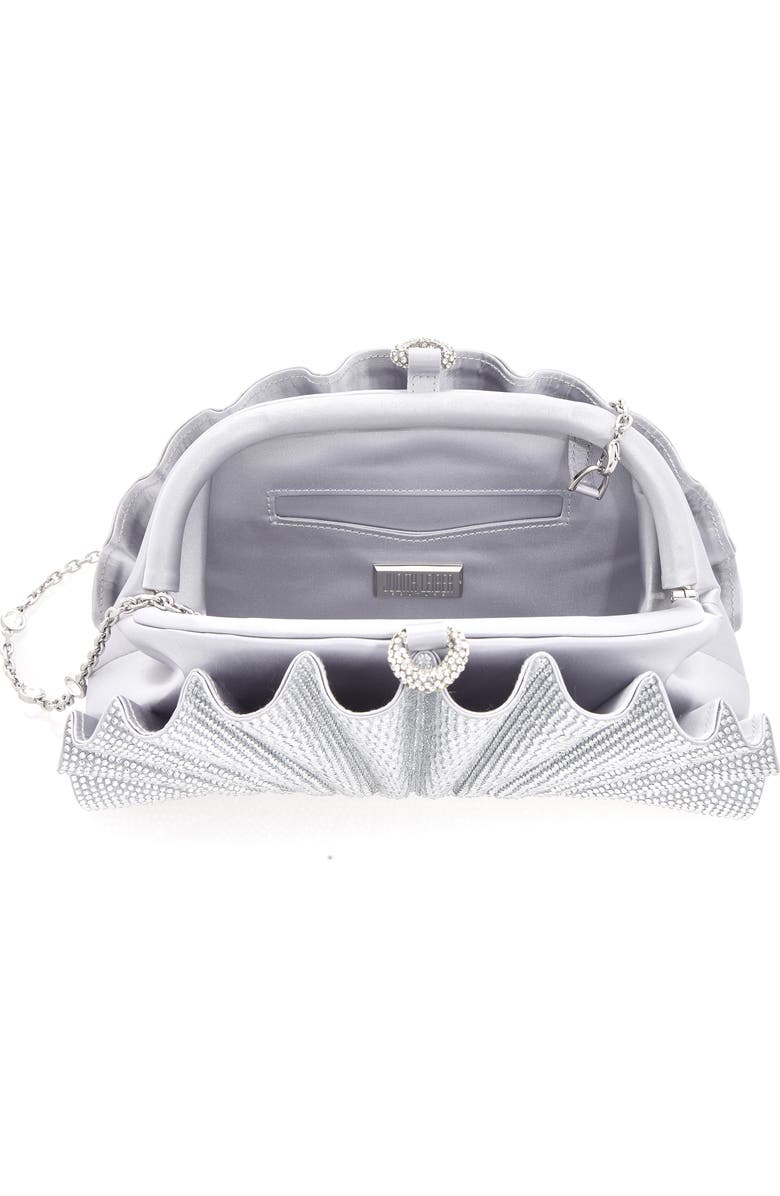 JUDITH LEIBER COUTURE Origami Fan Crystal Embellished Satin Clutch, Alternate, color, Silver Jet