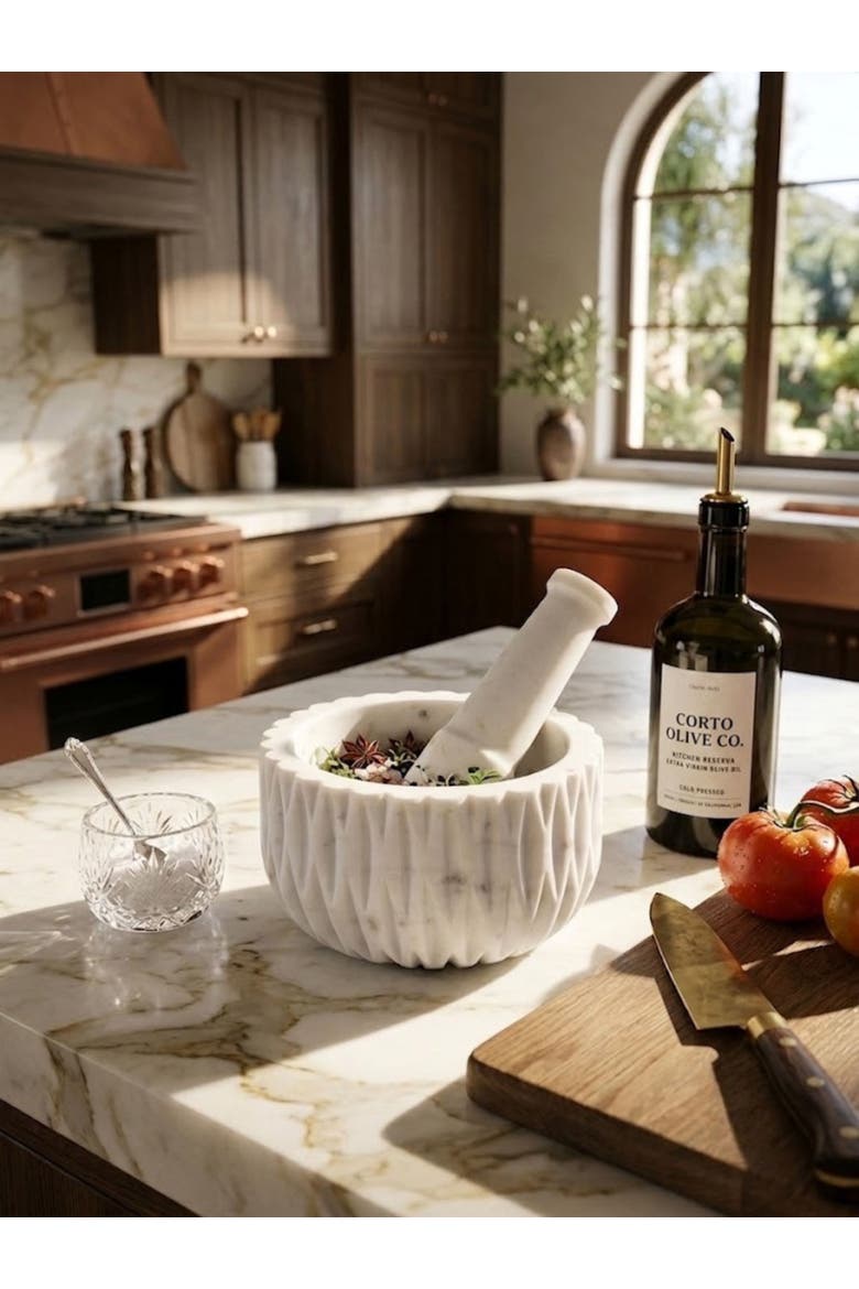 Russell Marble Mortar and Pestle, Alternate, color, Ivory White