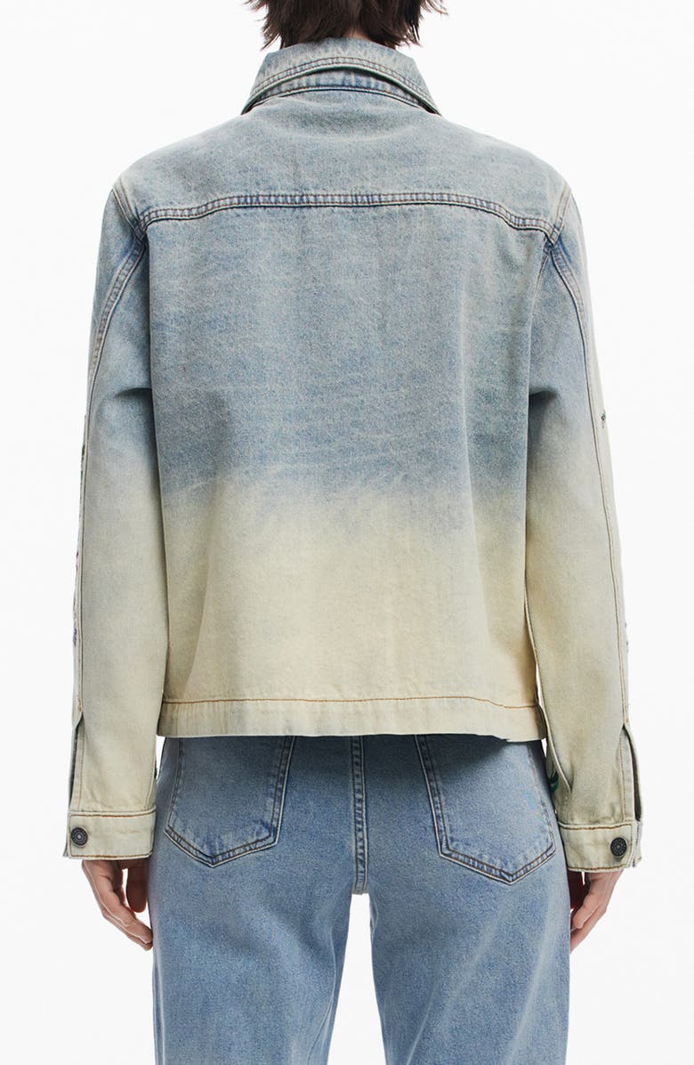 Desigual Floral Embroidery Ombré Denim Jacket, Alternate, color, Light Blue