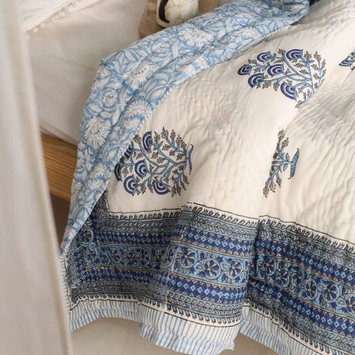 Mela Artisans Blockprinted Reversible Quilt In Blue