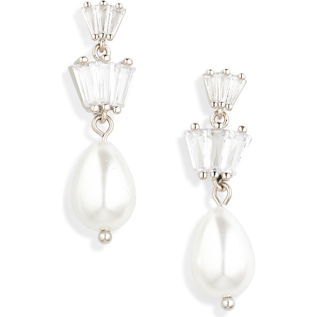 Nordstrom Rack Baguette Cubic Zirconia Faux Pearl Drop Earrings