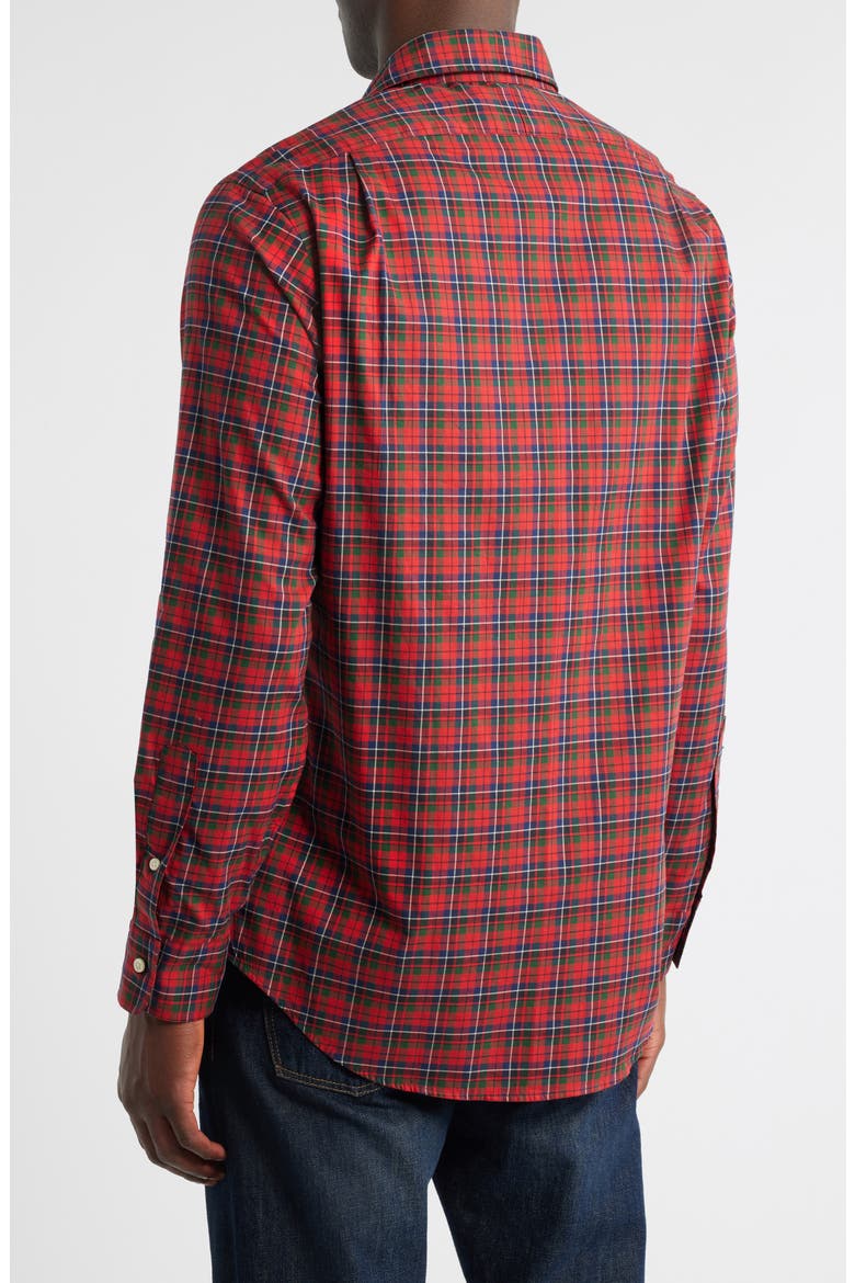 Classic Fit Plaid Cotton Twill Button-Up Shirt, Alternate, color, RED NAVY MULTI