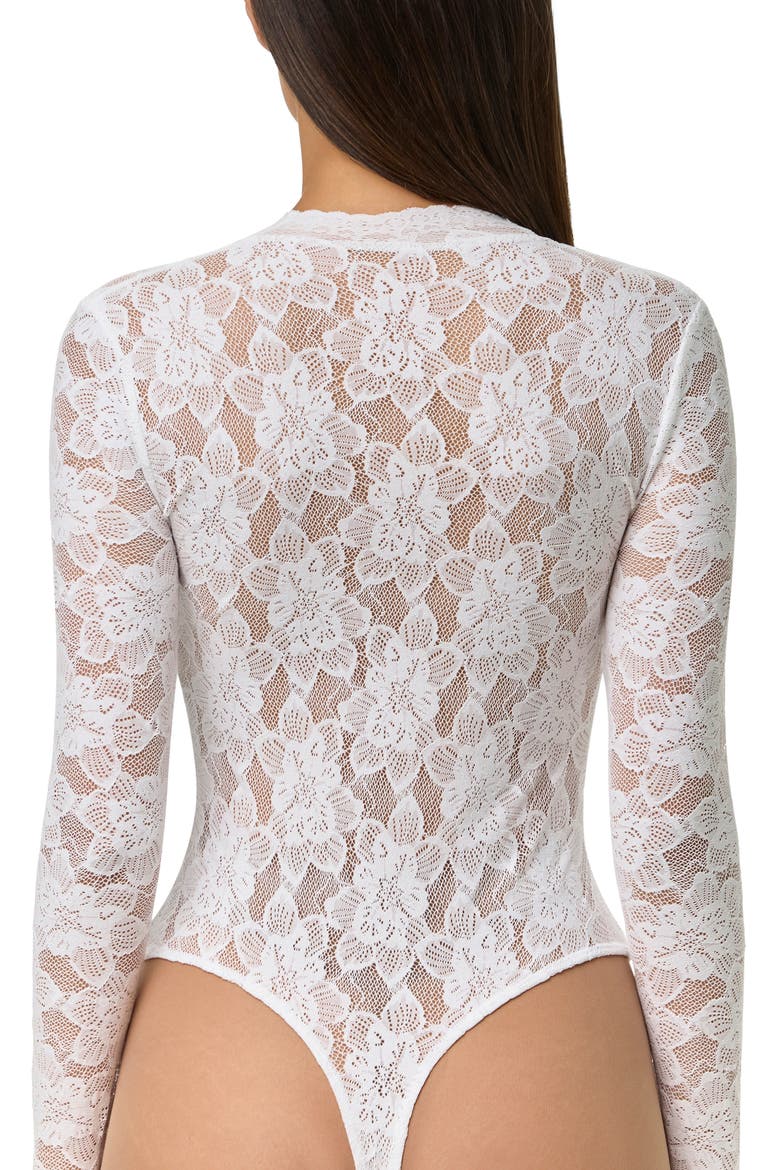 Lace Deep V-Neck Bodysuit, Alternate, color, WHITE