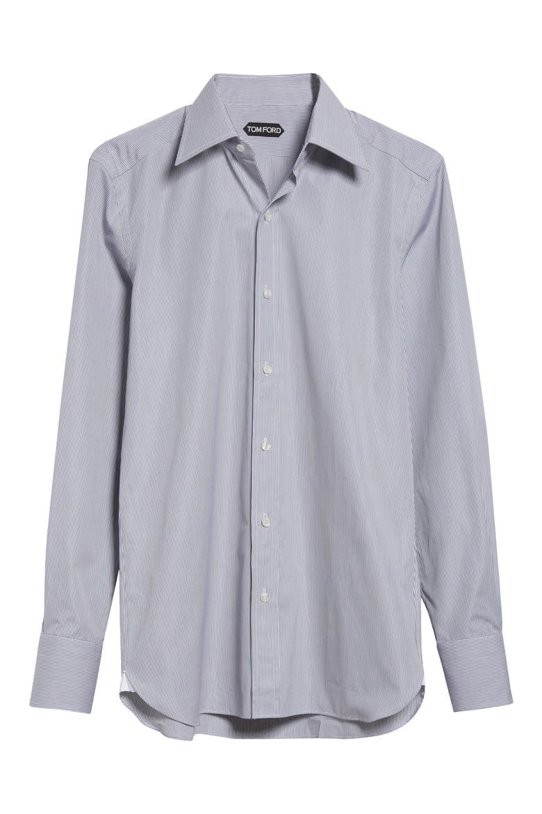 Classic Fit Stripe Peached Cotton Button-Up Shirt, Alternate, color, WHITE/ LIGHT GREY