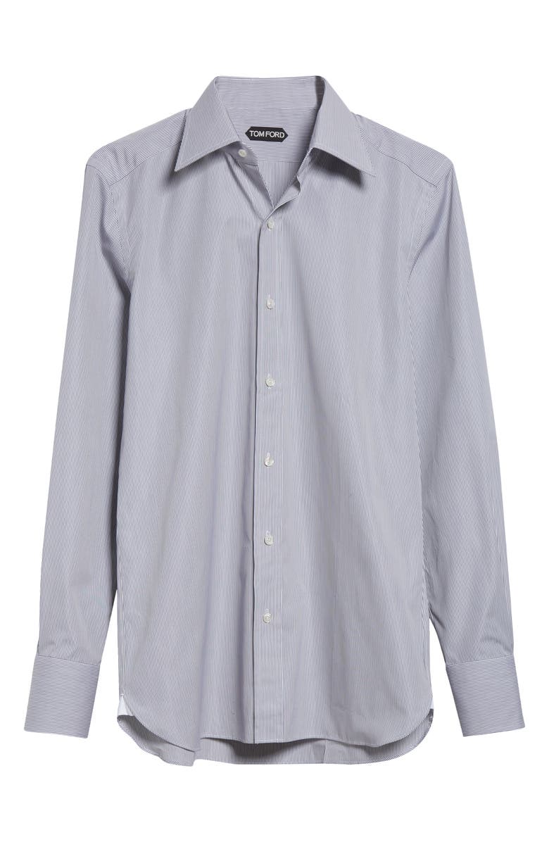 TOM FORD Classic Fit Stripe Peached Cotton Button-Up Shirt, Alternate, color, White/ Light Grey