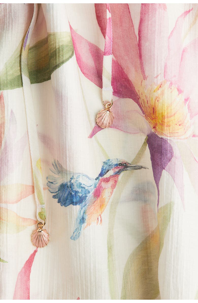 H&M Tie-detail Tunic Dress, Alternate, color, Cream/Floral