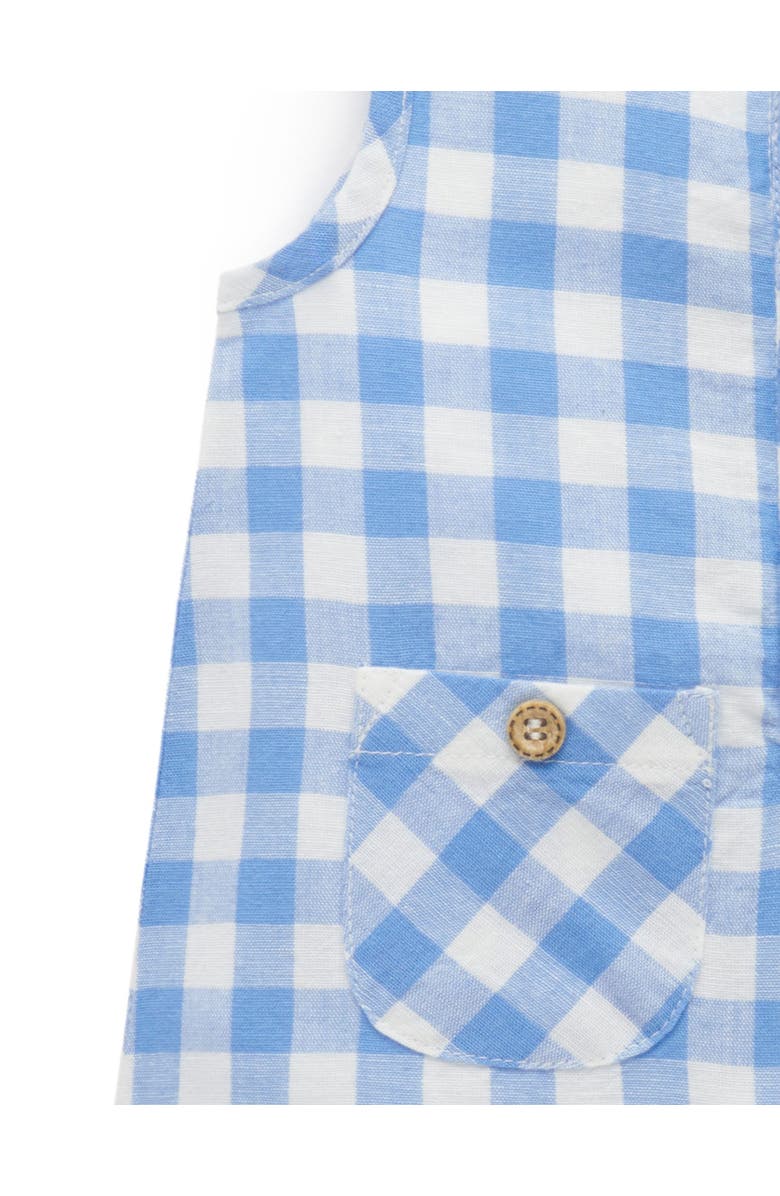 Purebaby Linen Blend Romper & Sunhat, Alternate, color, Ocean Gingham