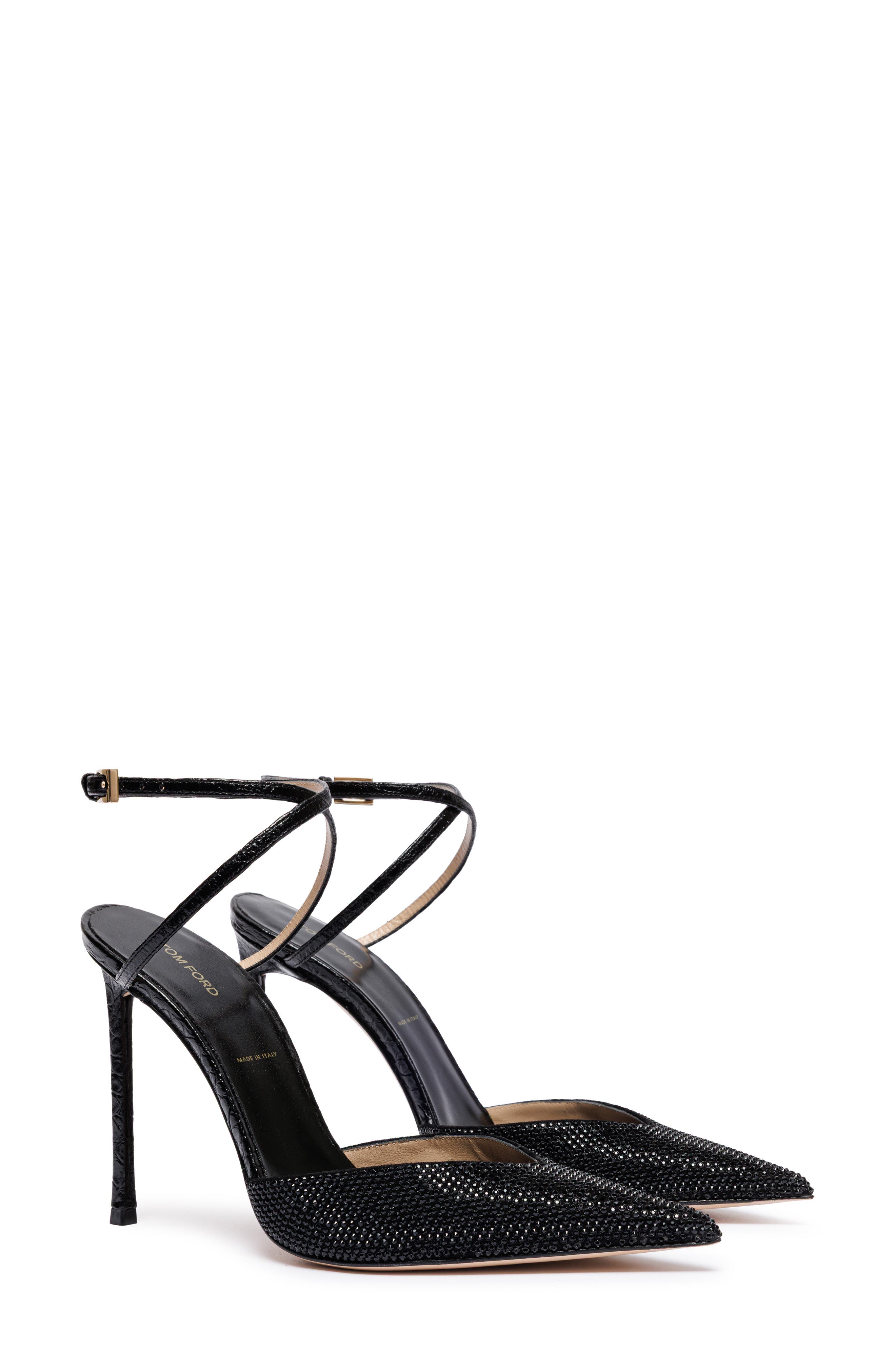 Selen Crystal Leather Ankle Strap Pump, Main, color, BLACK