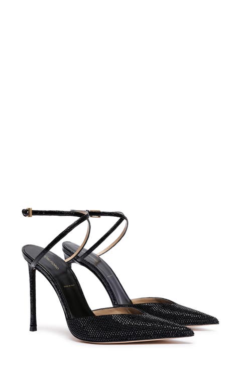 Selen Crystal Leather Ankle Strap Pump