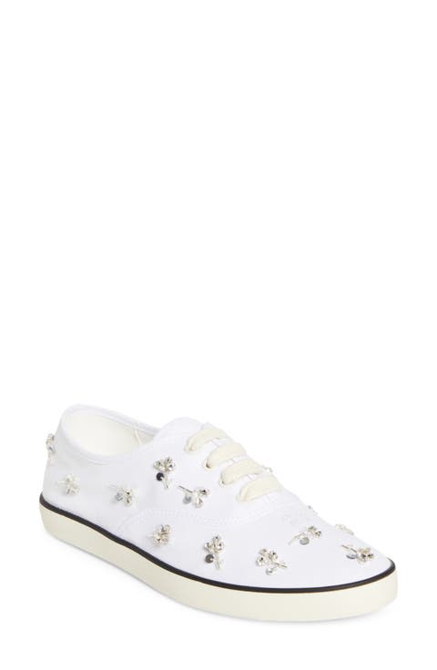 Crystal Embellished Low Top Canvas Sneaker (Women)
