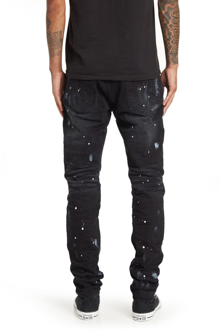 Paint Splatter Ripped Knee Skinny Jeans, Alternate, color, BLACK RESIN KNEE SLIT122