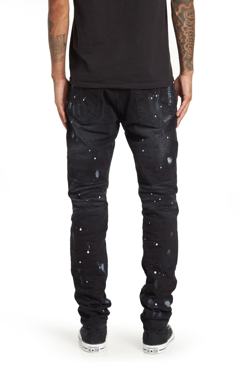 PURPLE BRAND Paint Splatter Ripped Knee Skinny Jeans, Alternate, color, Black Resin Knee Slit122