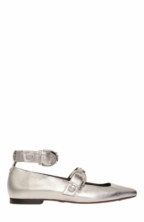 Metallic leather Mary Janes