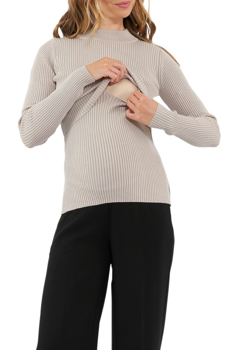 Lift Up Rib Maternity/Nursing Sweater, Alternate, color, STONE