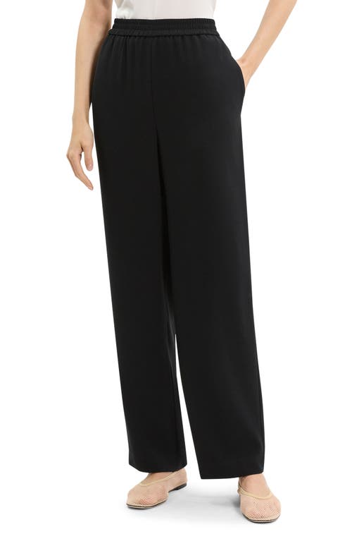 Theory Black Pants With Elastic Drawstring Waist And Pences On The Front In Tech Fabric Woman