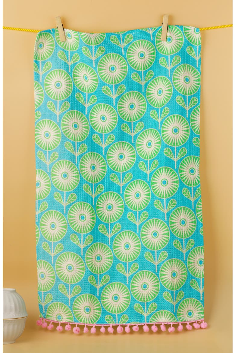 Retro Pop Floral Set of 3 Kitchen Towels, Alternate, color, PINK/ AQUA BLUE/ GREY