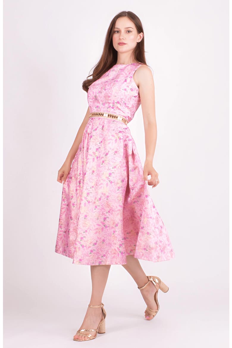 Laurel Jacquard Embroidered Midi Dress, Main, color, Pink