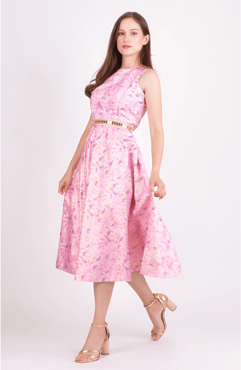 RAAS Laurel Jacquard Embroidered Midi Dress, Main, color, Pink