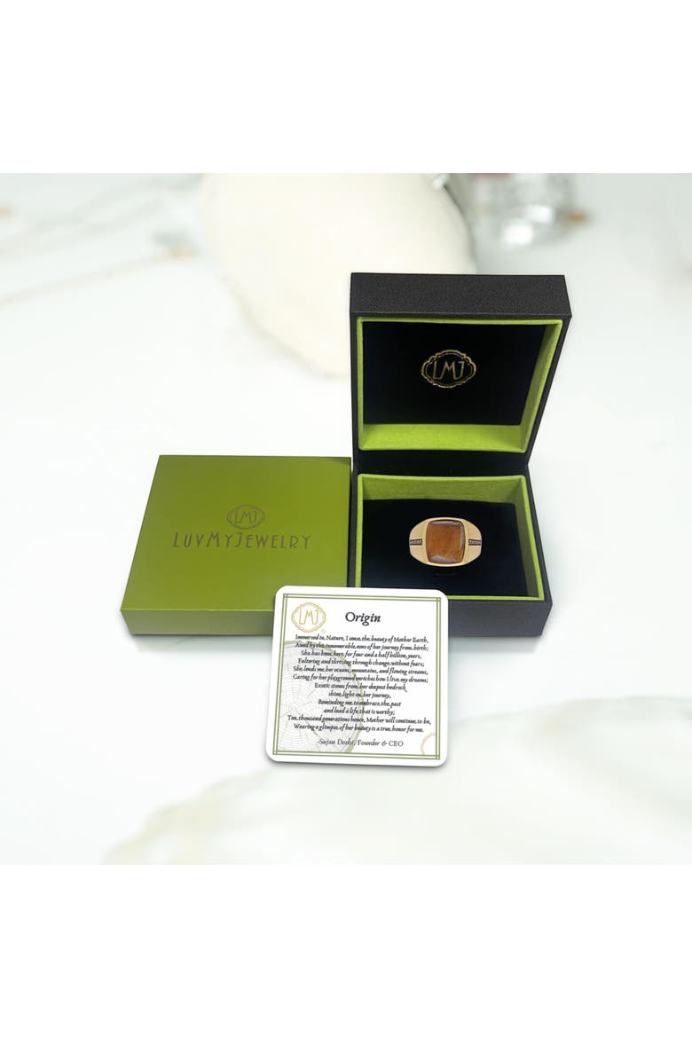 Chatoyant Yellow Tiger Eye Silver Diamond Men Signet Ring, Alternate, color, 14KT Gold Vermeil on Sterling