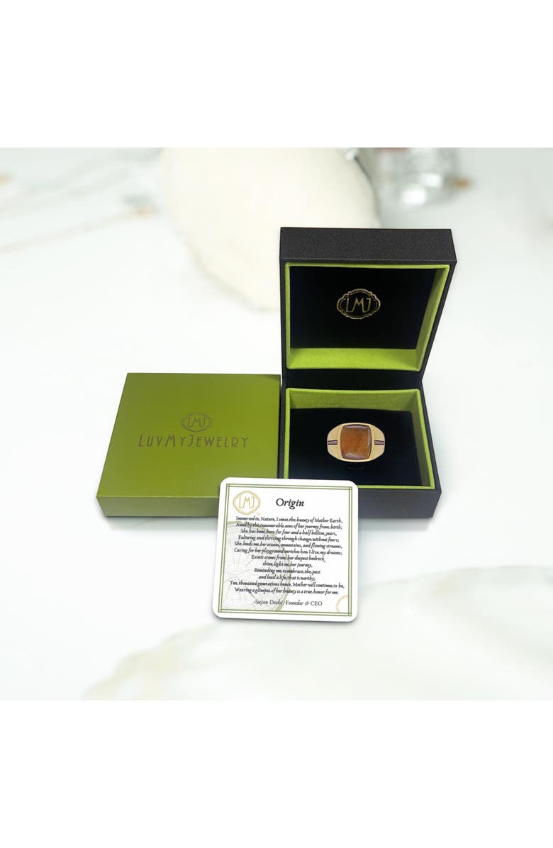 LuvMyJewelry Chatoyant Yellow Tiger Eye Silver Diamond Men Signet Ring, Alternate, color, 