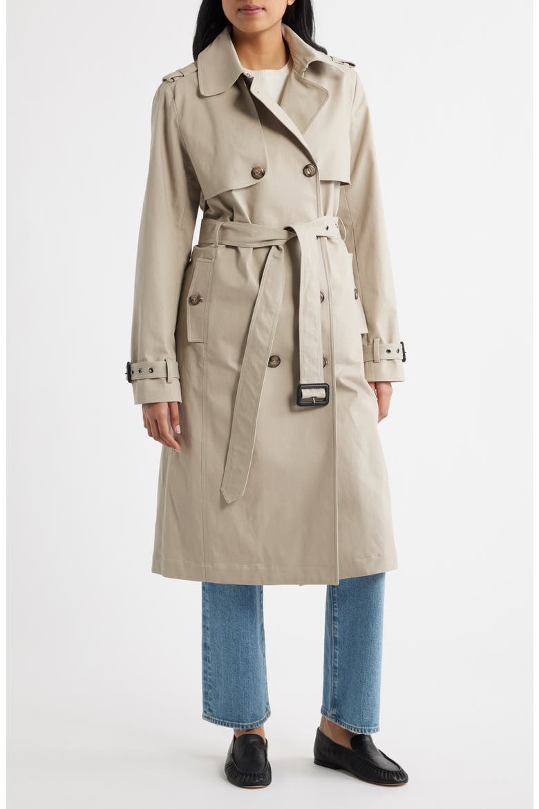 Belted Stretch Cotton Trench Coat, Main, color, LIGHT GREY