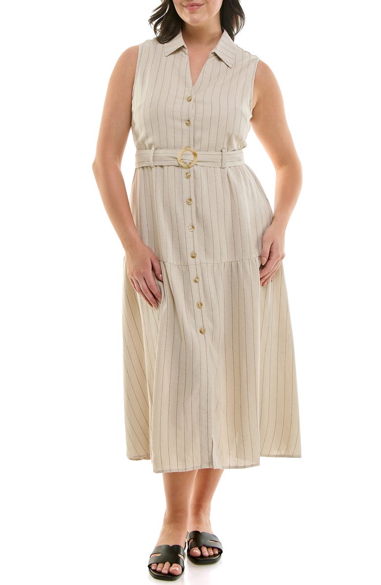Nicole Miller Stripe Sleeveless Belted Midi Shirtdress, Main, color, 