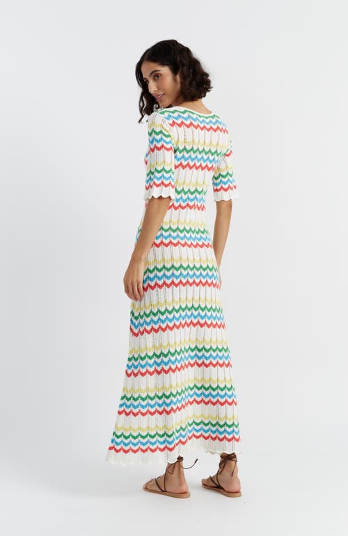 Chinti & Parker Cream Cotton Chevron Stitch Dress In Multi