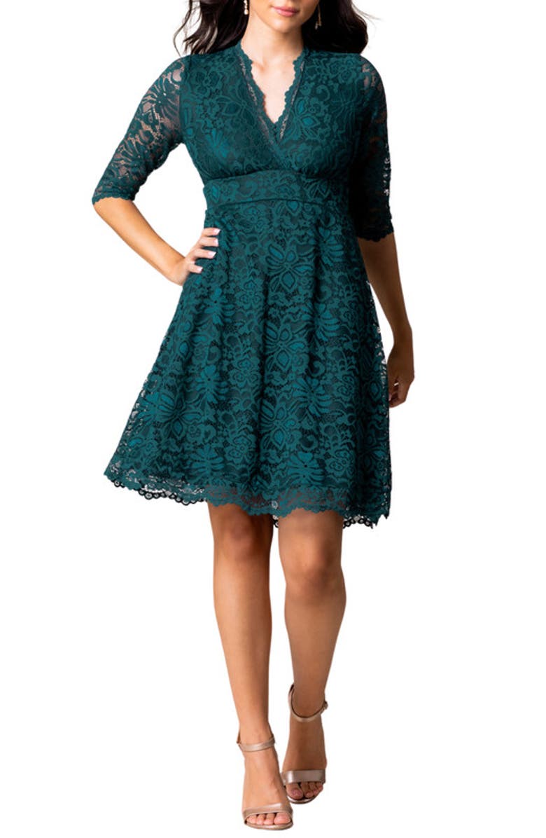 Kiyonna Mademoiselle A-Line Lace Cocktail Dress, Main, color, Emerald Green