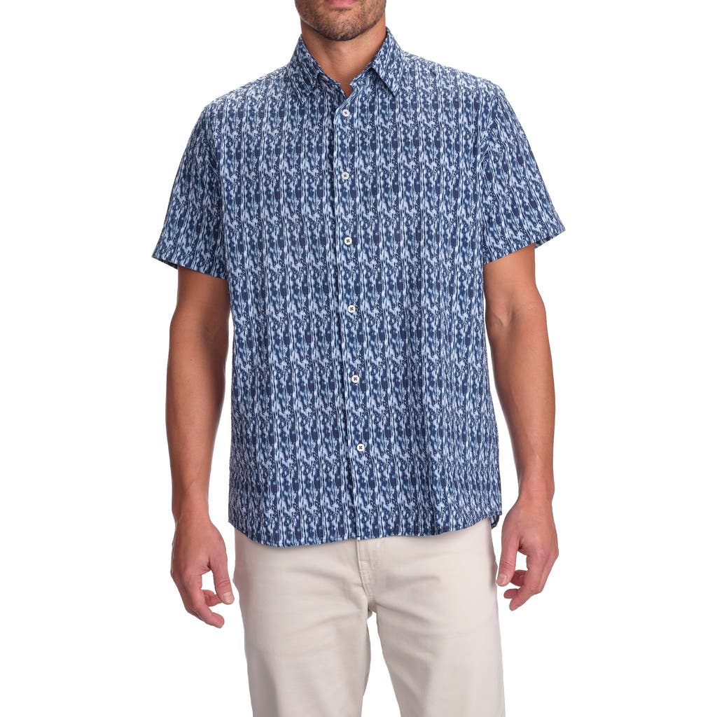 Studio Garnet Los Angeles Midnight Wave Short Sleeve Cotton Seersucker Button-up Shirt In Navy