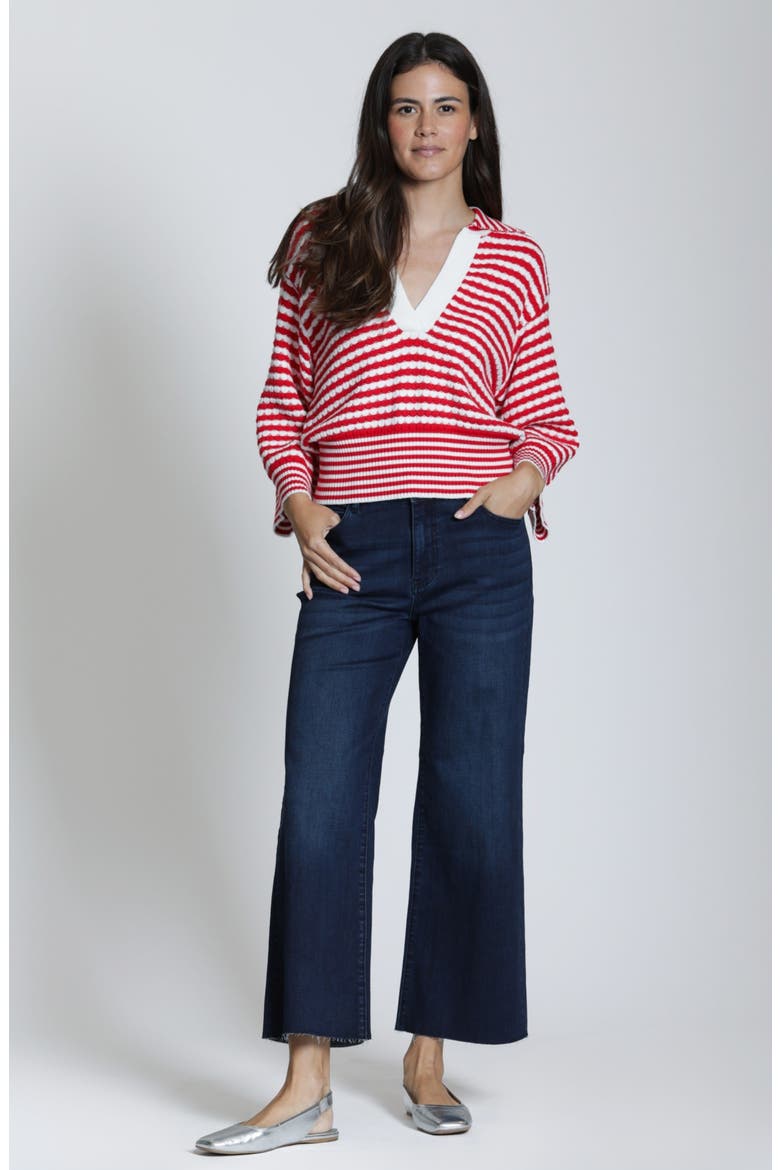 Stripe Three-Quarter Sleeve Sweater, Alternate, color, REDWHITE STRIPE