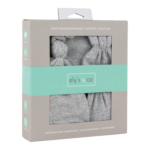 Ely's & Co. Knot Wearable Blanket, Knot Hat & Mitten Set In Heather Grey