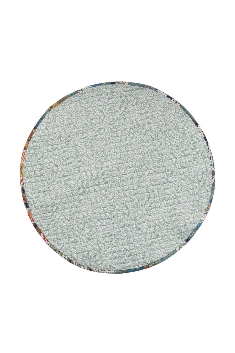 Posy Flowers 100% Cotton Quilted Set of 4 Round Placemats 17", Alternate, color, Green