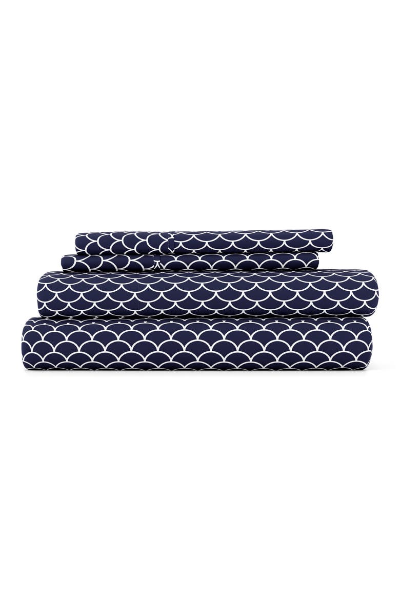 Premium Ultra Soft Scallops Pattern 4-Piece Bed Sheet Set, Main, color, NAVY
