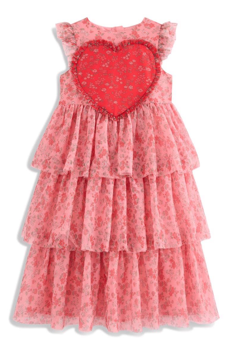 Kids' Heart Tulle Party Dress, Main, color, STRAWBERRY PINK MEADOW FLORAL