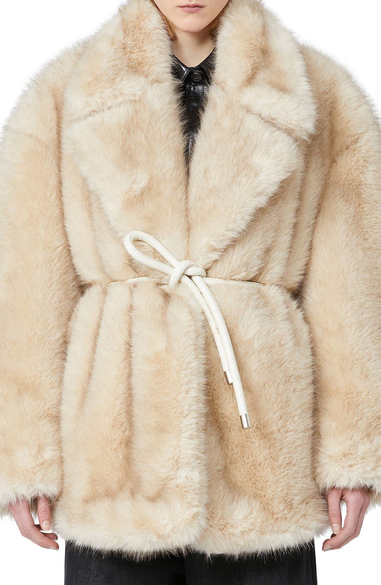 SPORTMAX Rosaria Faux Fur Belted Jacket, Main, color, Beige