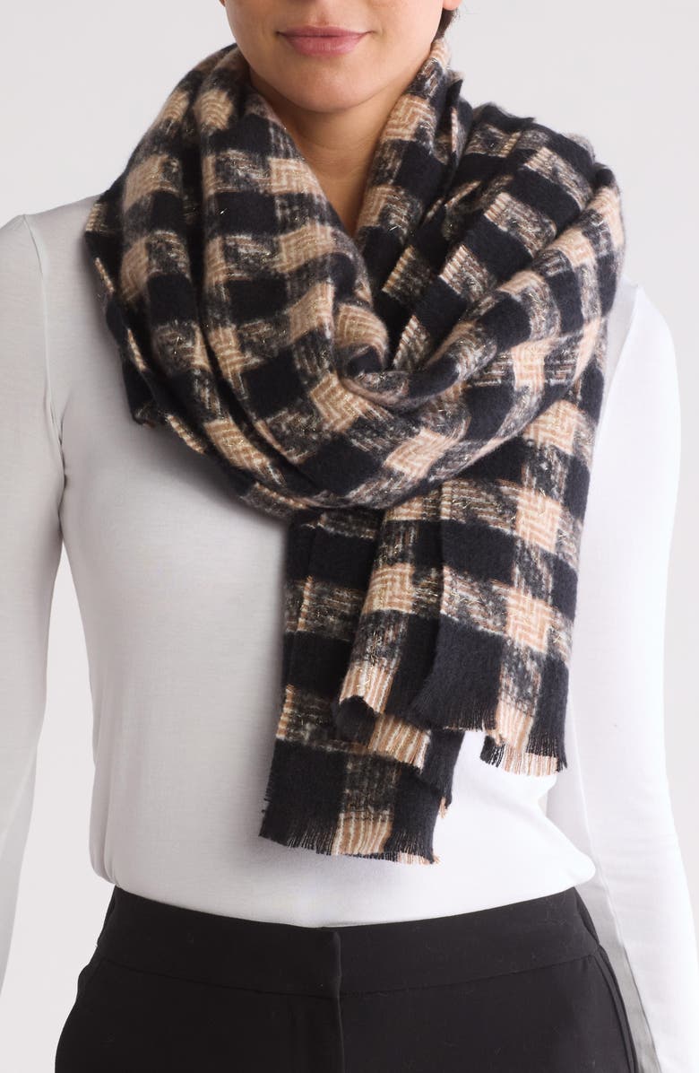 Vince Camuto Houndstooth Lurex Scarf, Main, color, Black