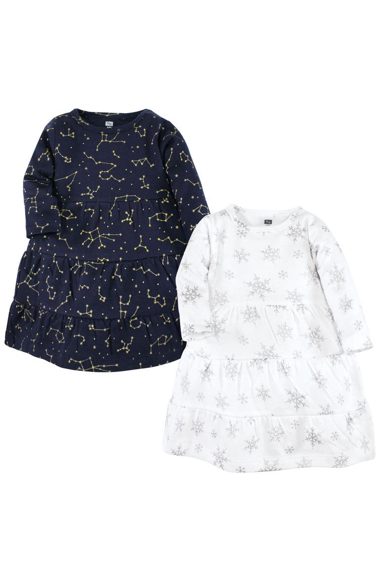 2pk Long Sleeve Dress (baby), Main, color, Metallic Snowflake Star