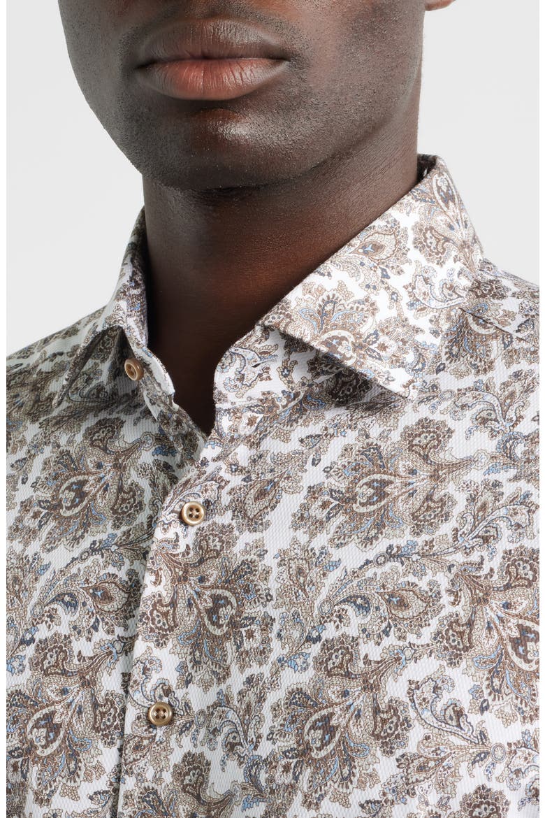 Modern Fit Paisley Non-Iron Cotton Dobby Dress Shirt, Alternate, color, LIGHT BROWN