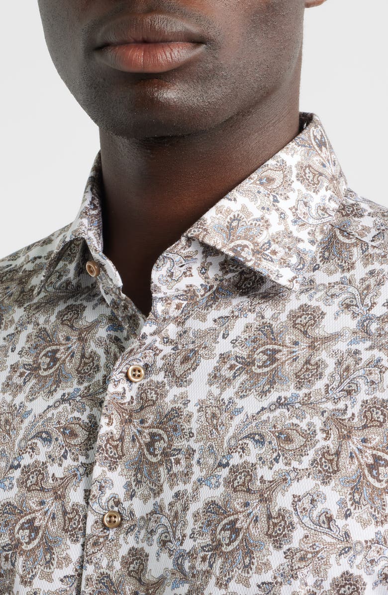 1863 by Eterna Modern Fit Paisley Non-Iron Cotton Dobby Dress Shirt, Alternate, color, Light Brown