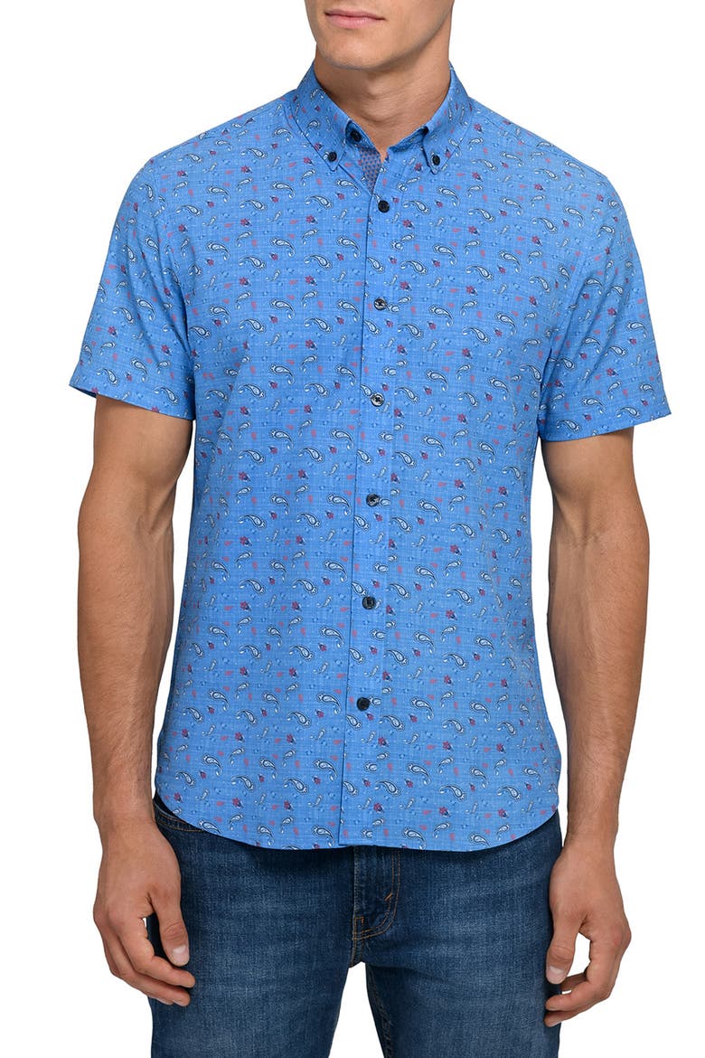 Paisley Woven Short Sleeve Basic, Main, color, MED BLUE