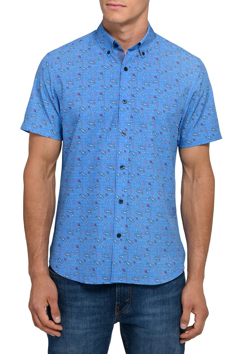 CONSTRUCT Paisley Woven Short Sleeve Basic, Main, color, Med Blue