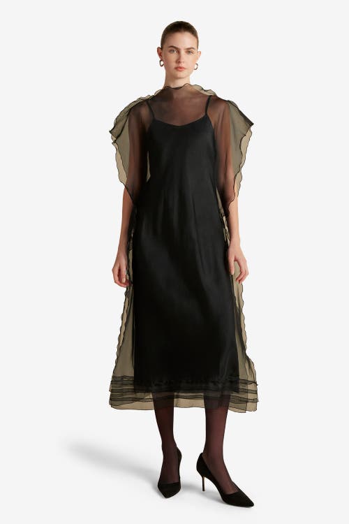 Marina Moscone Silk Organza Sack Dress with Scalloped Edge in Black 